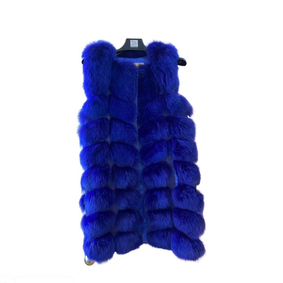 Royal Blue Fox Fur Vest Fits like a Medium - Picture 1 of 11